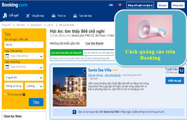 Ví dụ về chương trình quảng cáo trên Booking.com